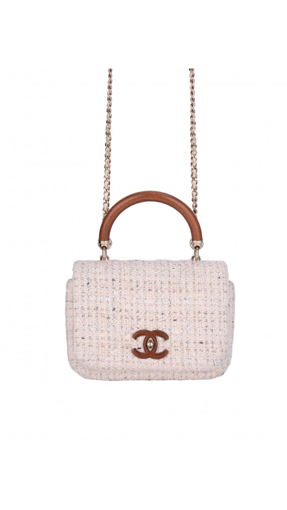 Chanel Wood Handle Tweed Bag