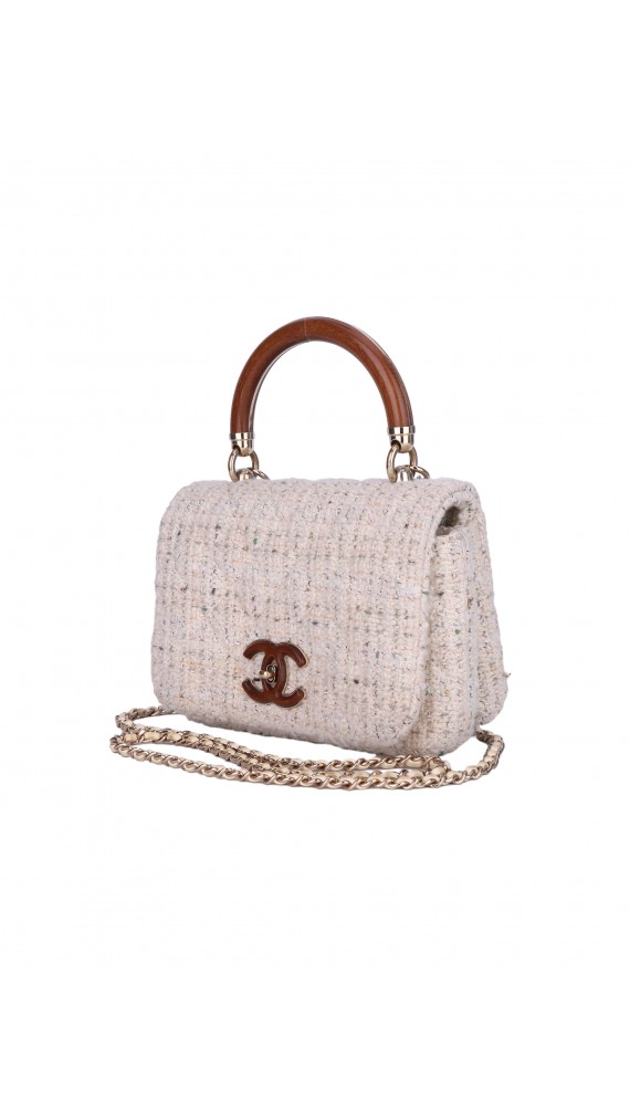 Chanel Wood Handle Tweed Bag