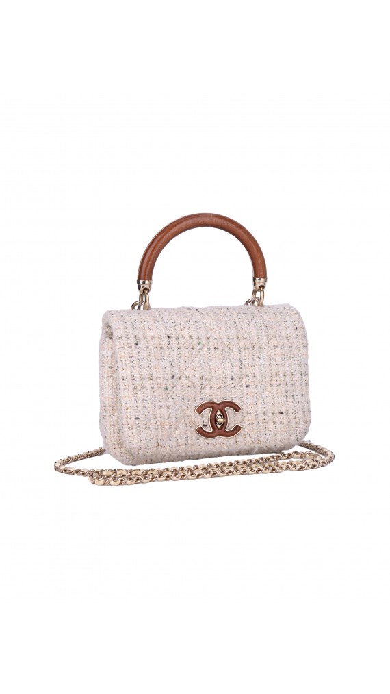 Chanel Wood Handle Tweed Bag