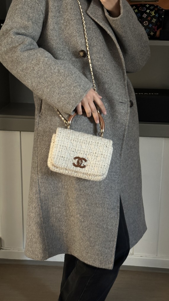 Chanel Wood Handle Tweed Bag