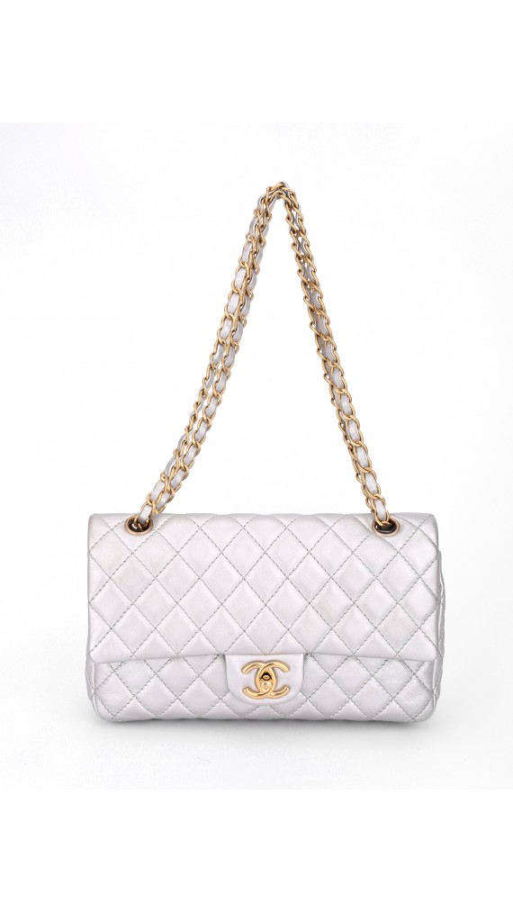 Chanel Metallic Silver Double Flap Bag