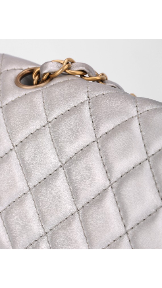 Chanel Metallic Silver Double Flap Bag