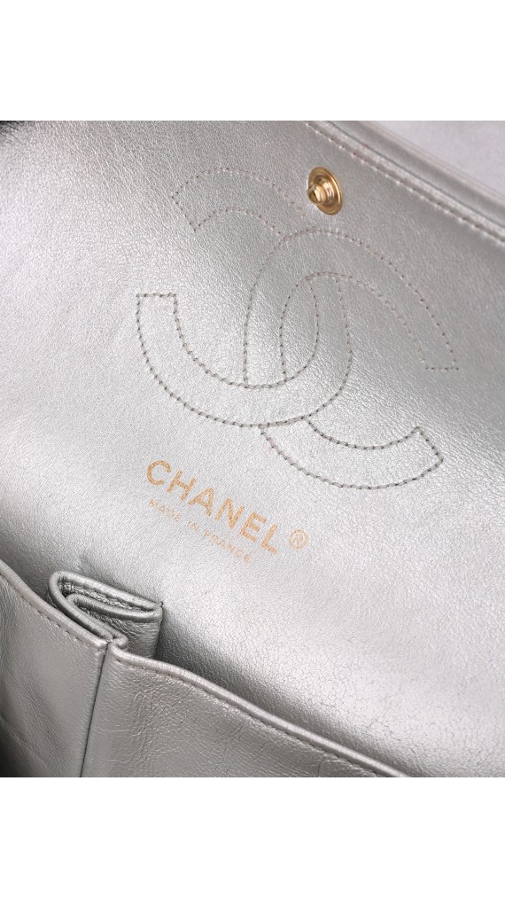 Chanel Metallic Silver Double Flap Bag