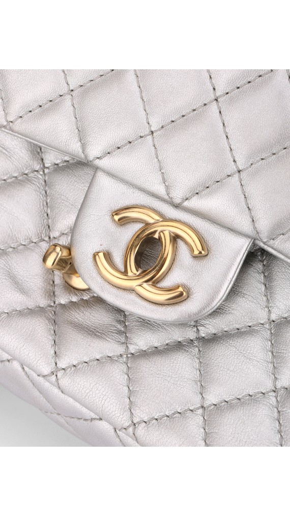 Chanel Metallic Silver Double Flap Bag