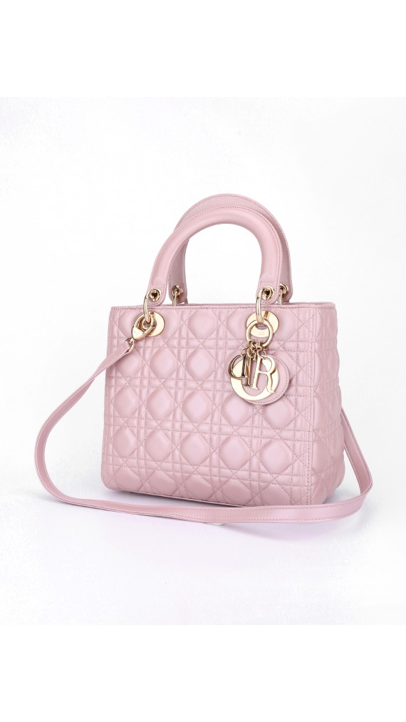 Lady Dior Medium Metallic Pink Shoulder Bag