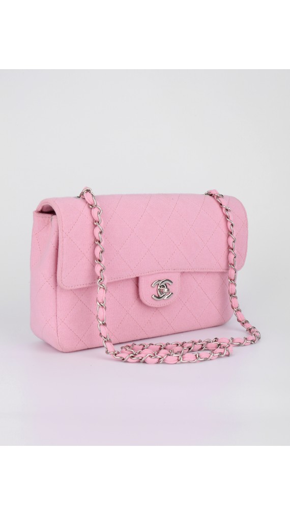 Chanel Stoff Classic Single Flap Shoulder Bag Medium