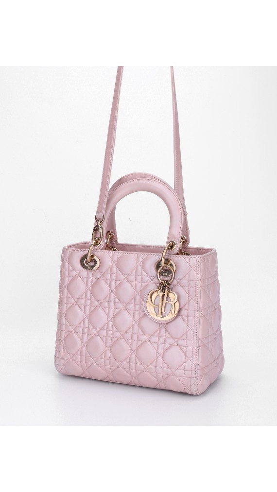 Lady Dior Medium Metallic Pink Shoulder Bag