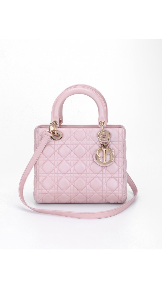 Lady Dior Medium Metallic Pink Shoulder Bag