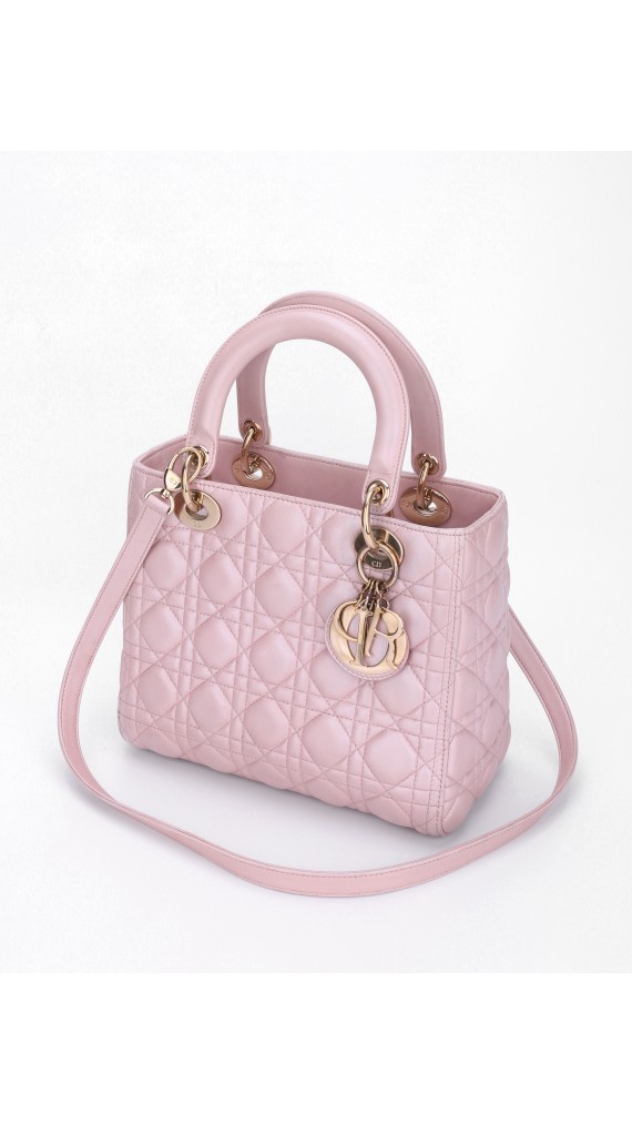 Lady Dior Medium Metallic Pink Shoulder Bag