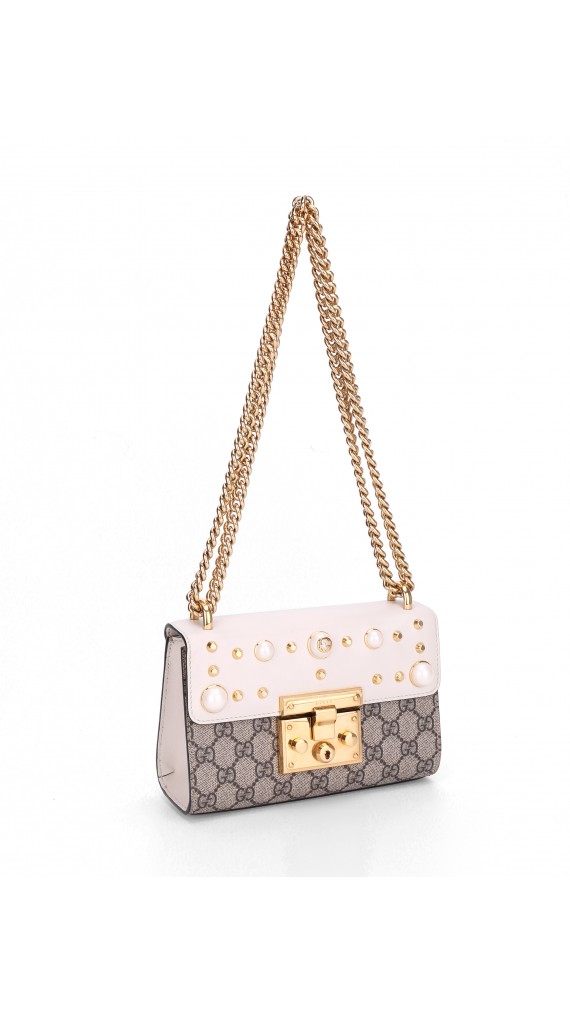 Gucci Pearl Studded Padlock Shoulder Bag