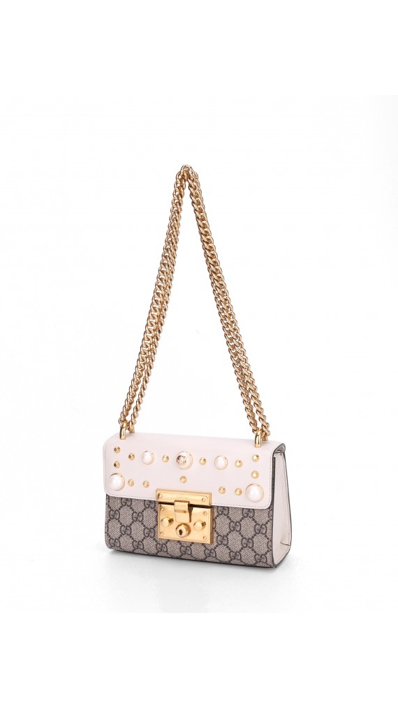 Gucci Pearl Studded Padlock Shoulder Bag