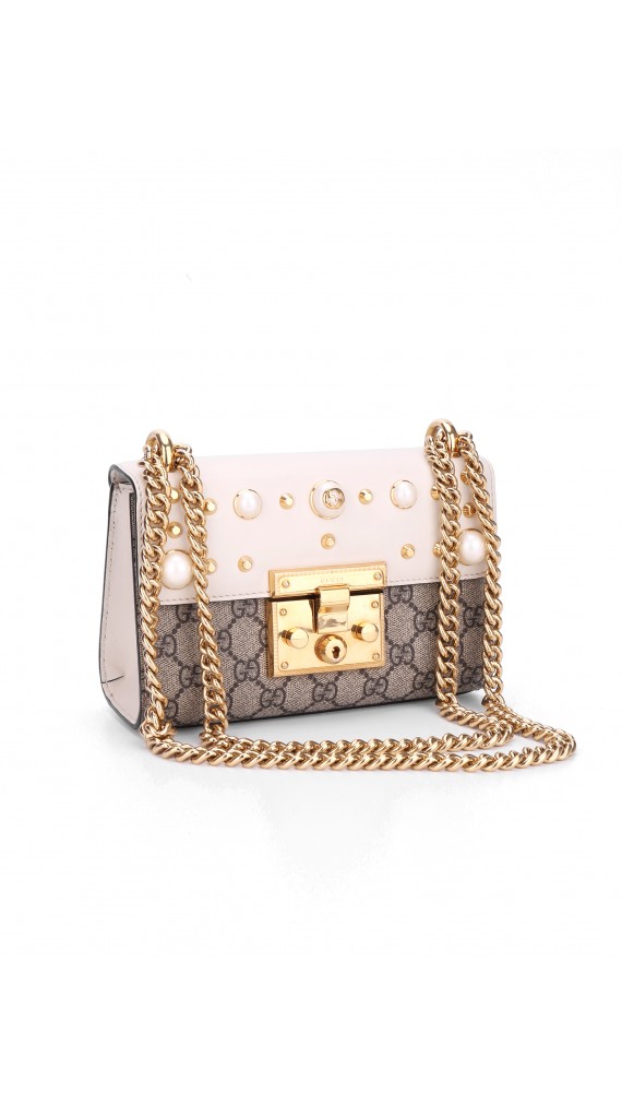 Gucci Pearl Studded Padlock Shoulder Bag