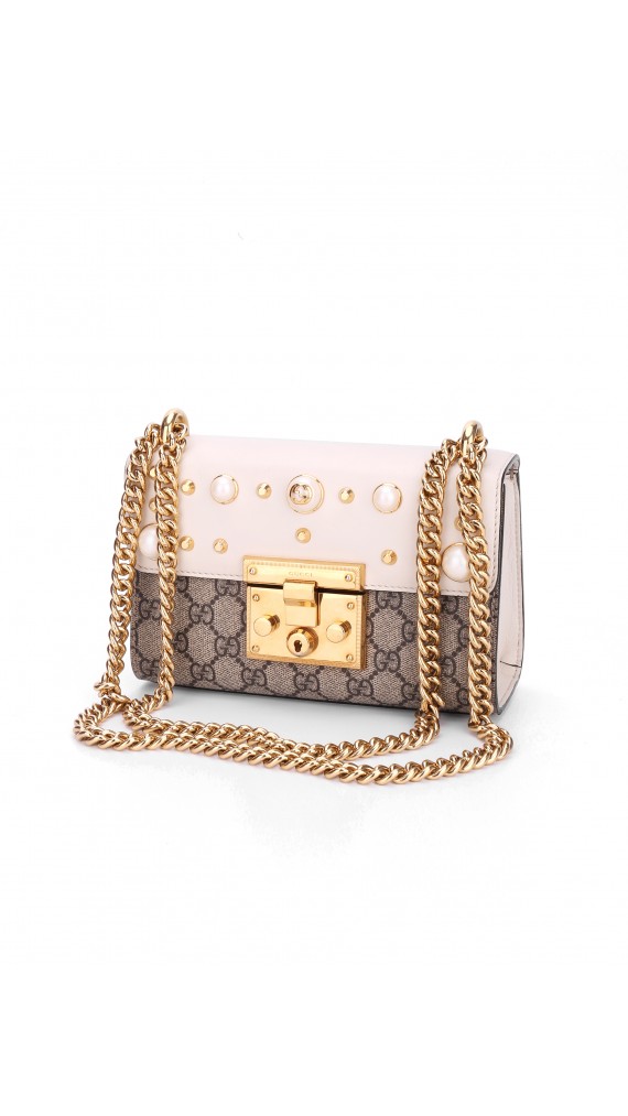 Gucci Pearl Studded Padlock Shoulder Bag