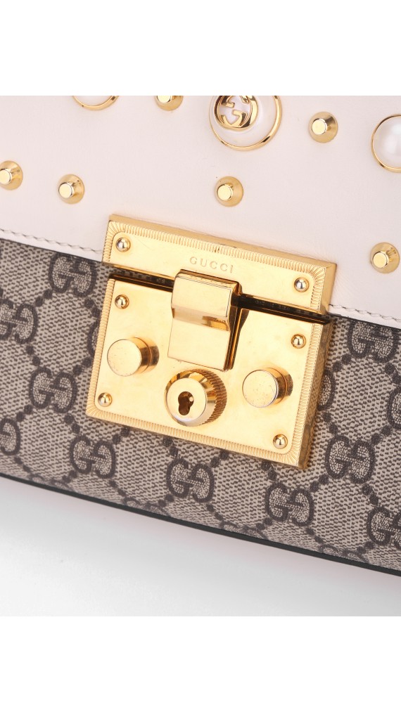 Gucci Pearl Studded Padlock Shoulder Bag