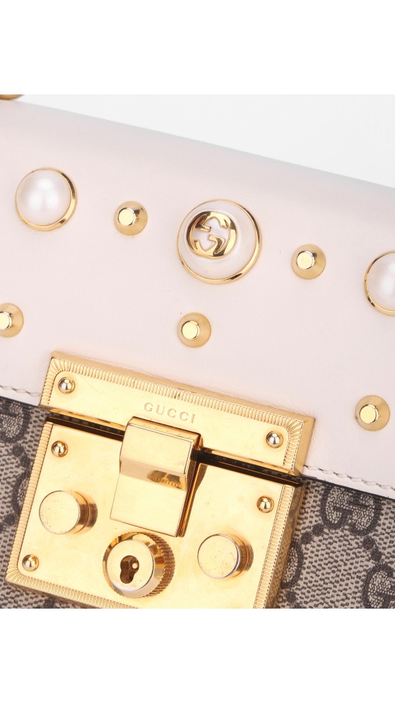 Gucci Pearl Studded Padlock Shoulder Bag