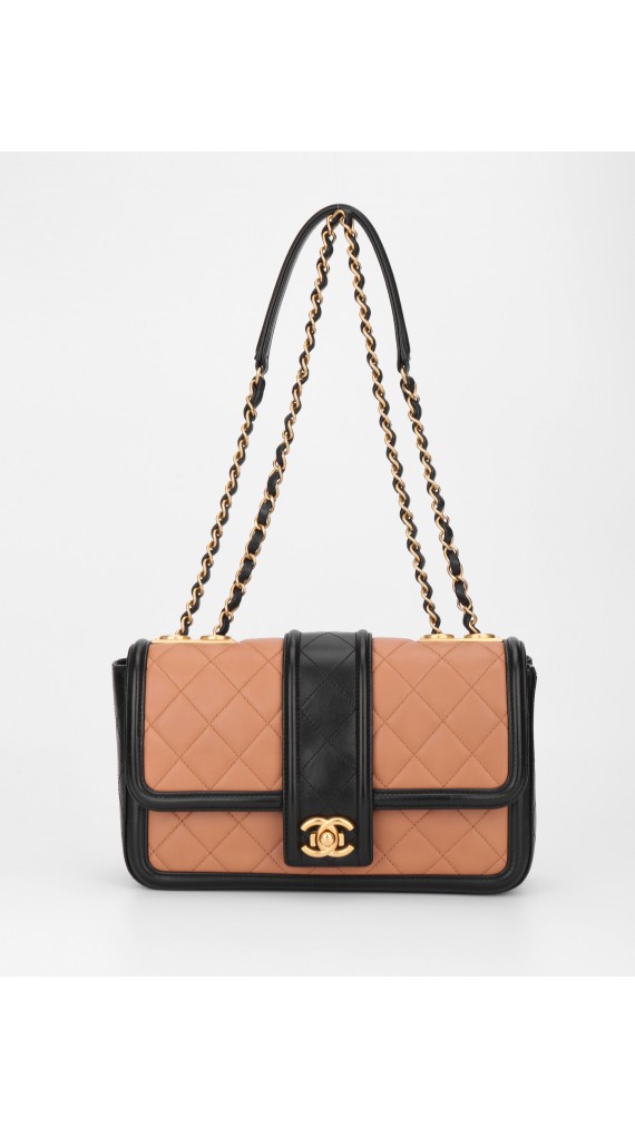 Chanel Quilted Medium Flap Beige and Black