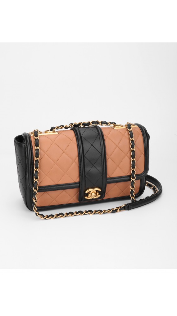 Chanel Quilted Medium Flap Beige and Black