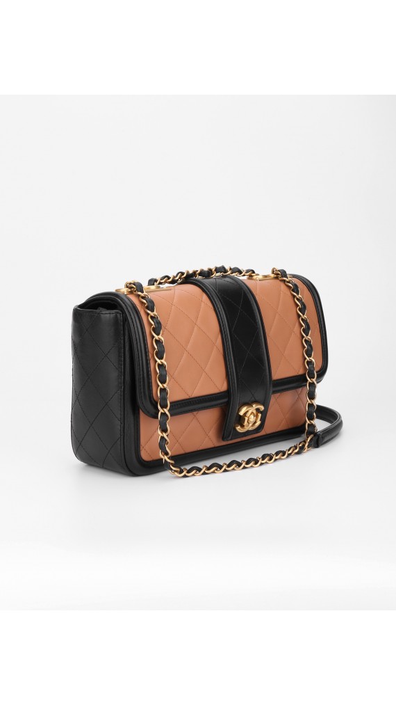 Chanel Quilted Medium Flap Beige and Black