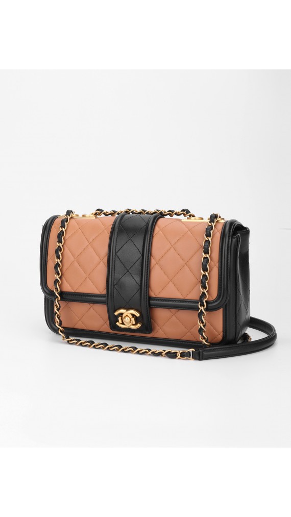 Chanel Quilted Medium Flap Beige and Black