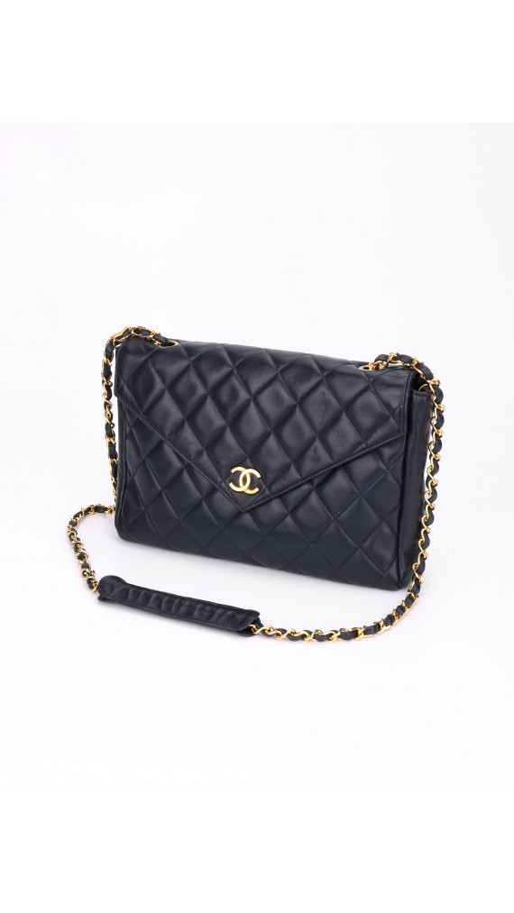 Vintage Chanel Soft Shoulder Bag CC Mørkeblå