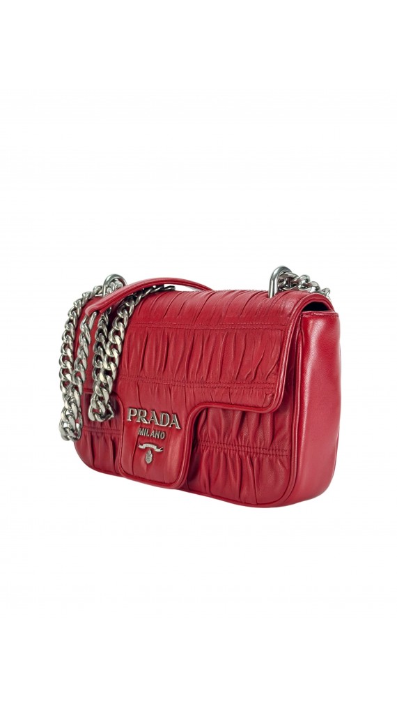 Prada Red Nappa Gaufre Shoulder Bag