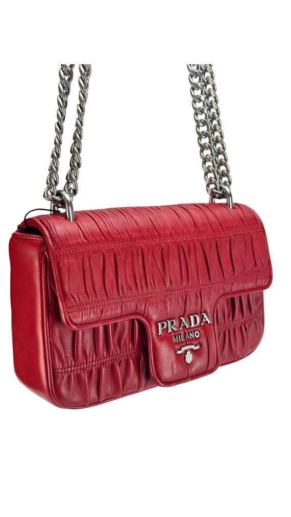 Prada Red Nappa Gaufre Shoulder Bag