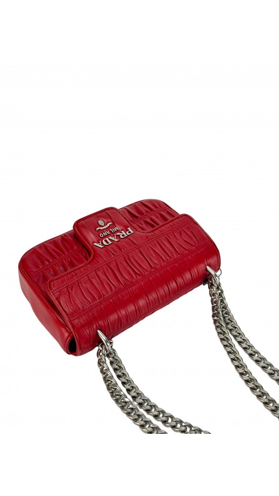 Prada Red Nappa Gaufre Shoulder Bag