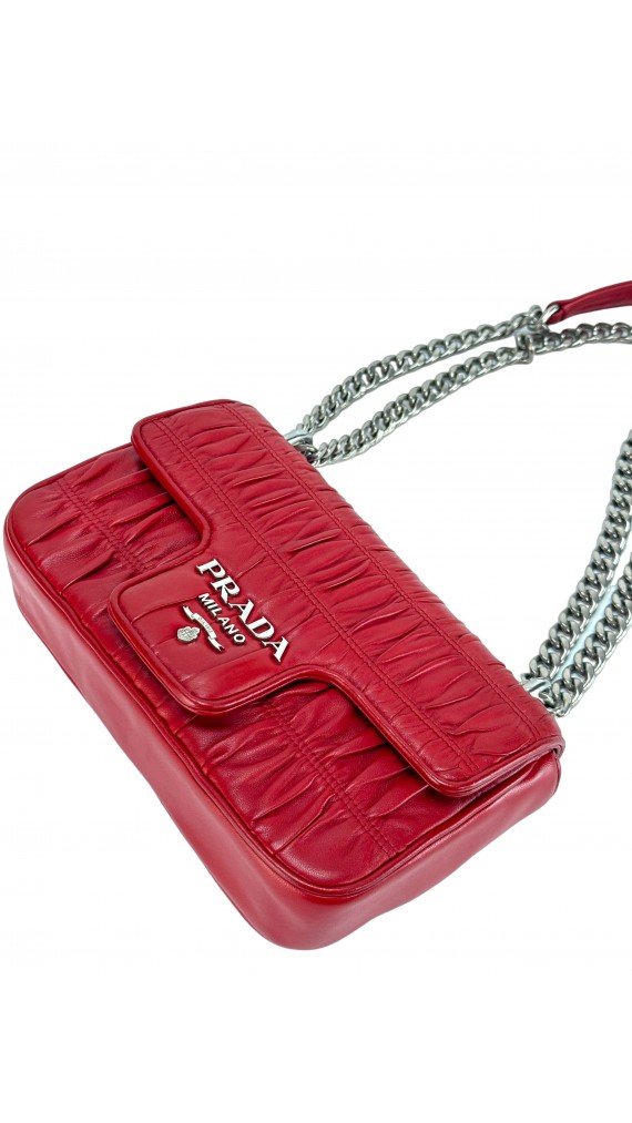 Prada Red Nappa Gaufre Shoulder Bag