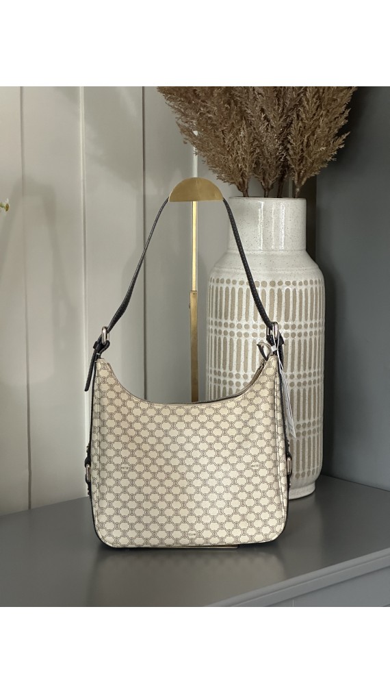 Celine Vintage Macadam Print Shoulder Bag in Beige