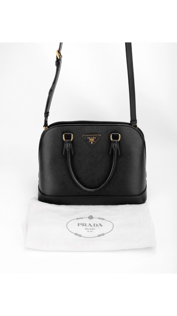 Prada Promenade Saffiano Lux Shoulder Bag i Sort