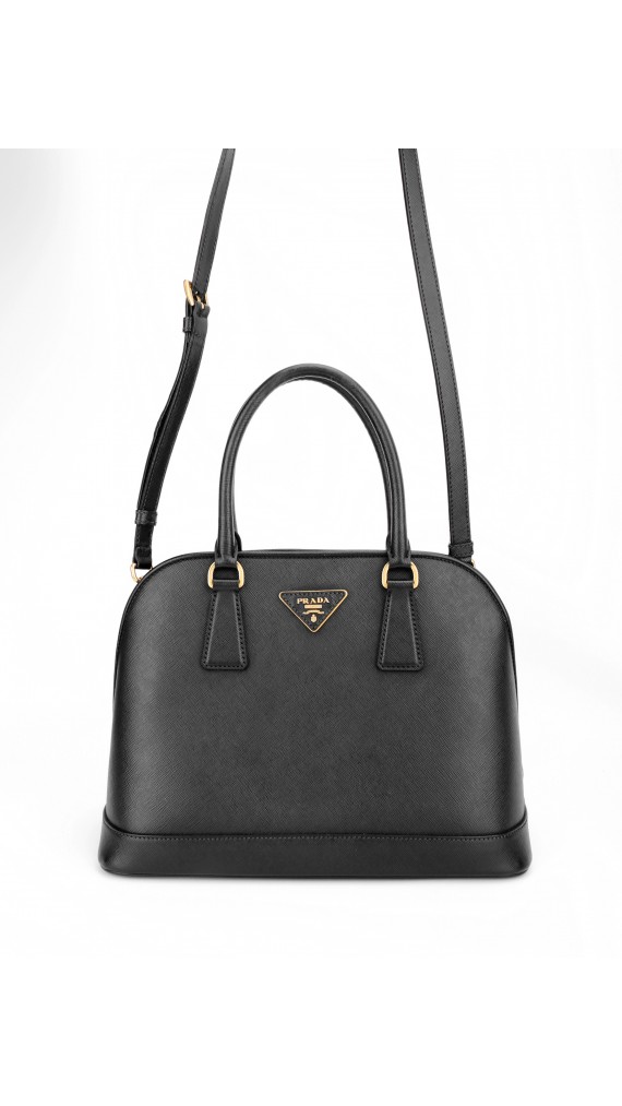 Prada Promenade Saffiano Lux Shoulder Bag i Sort