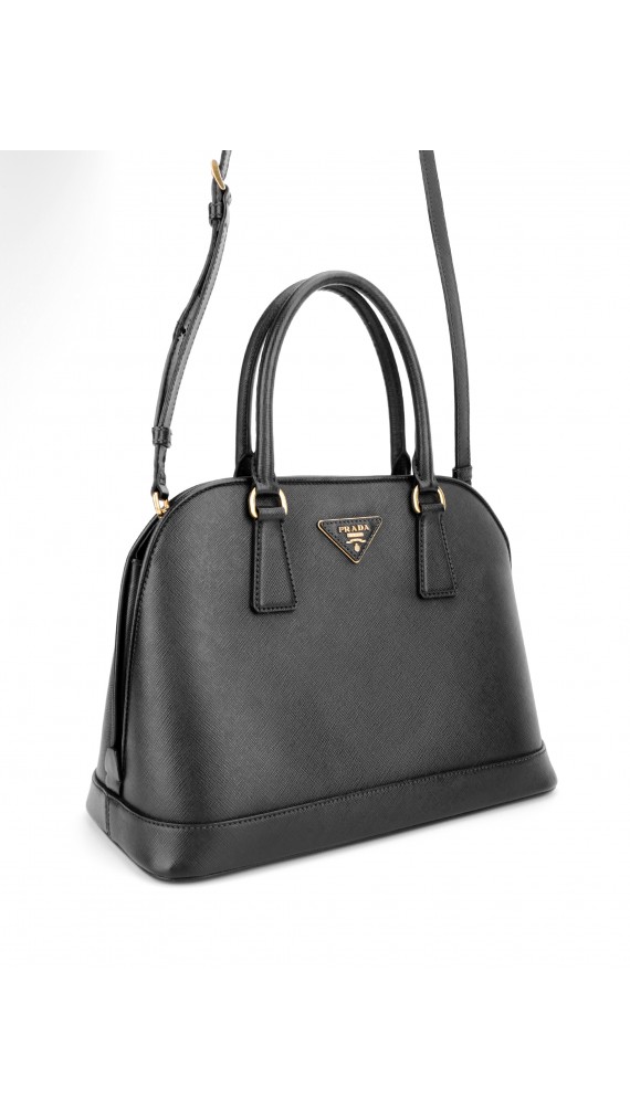 Prada Promenade Saffiano Lux Shoulder Bag i Sort