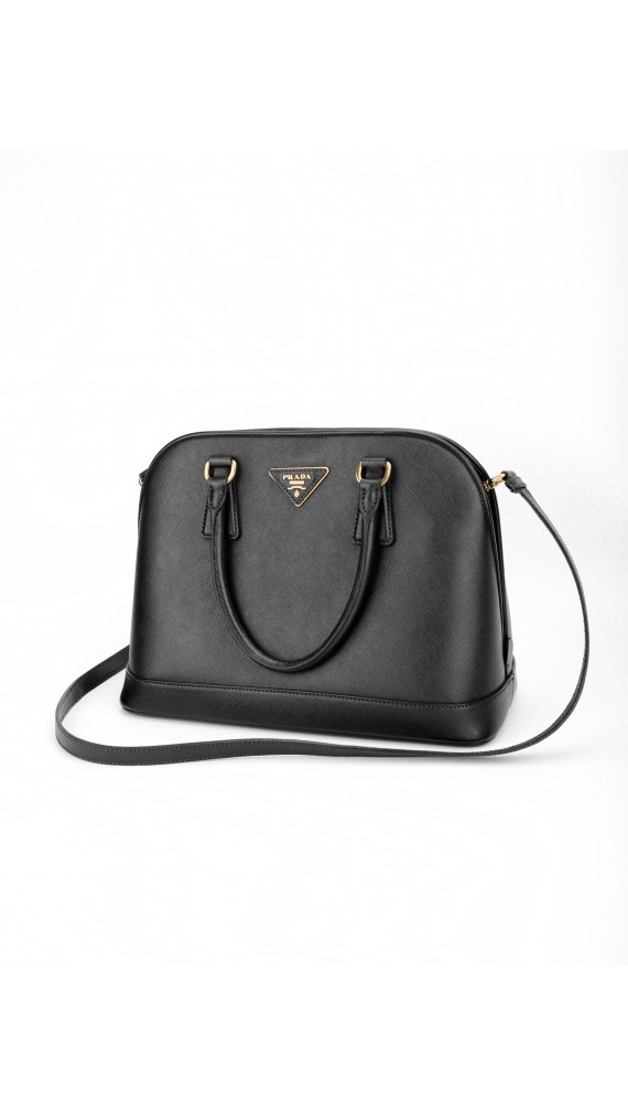 Prada Promenade Saffiano Lux Shoulder Bag i Sort