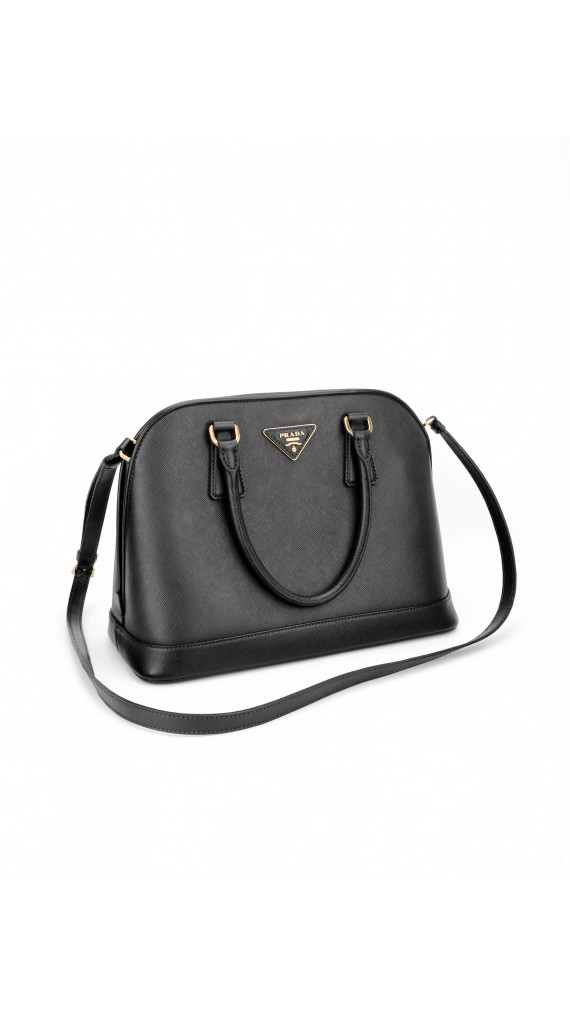 Prada Promenade Saffiano Lux Shoulder Bag i Sort