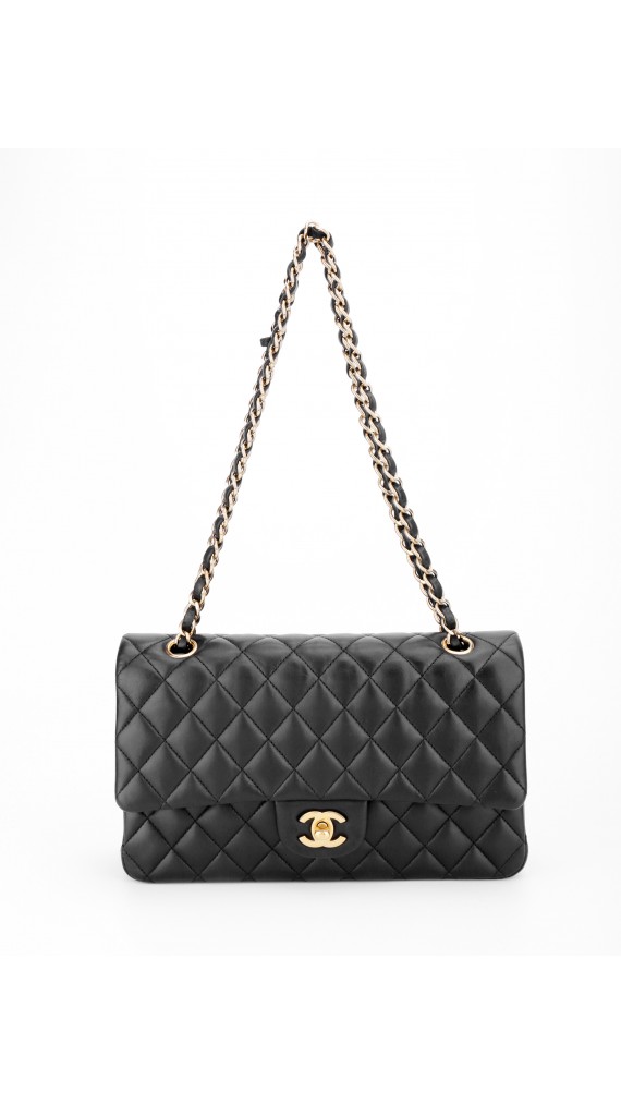 Chanel Classic Double Flap Bag i Size Medium Sort Lammeskinn