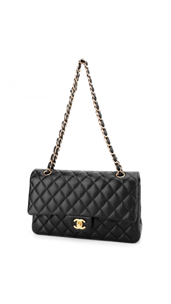 Chanel Classic Double Flap Bag i Size Medium Sort Lammeskinn