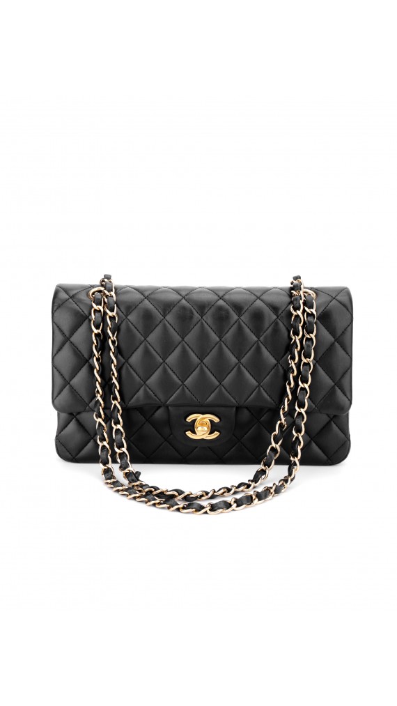 Chanel Classic Double Flap Bag i Size Medium Sort Lammeskinn