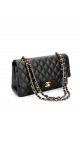 Chanel Classic Double Flap Bag i Size Medium Sort Lammeskinn