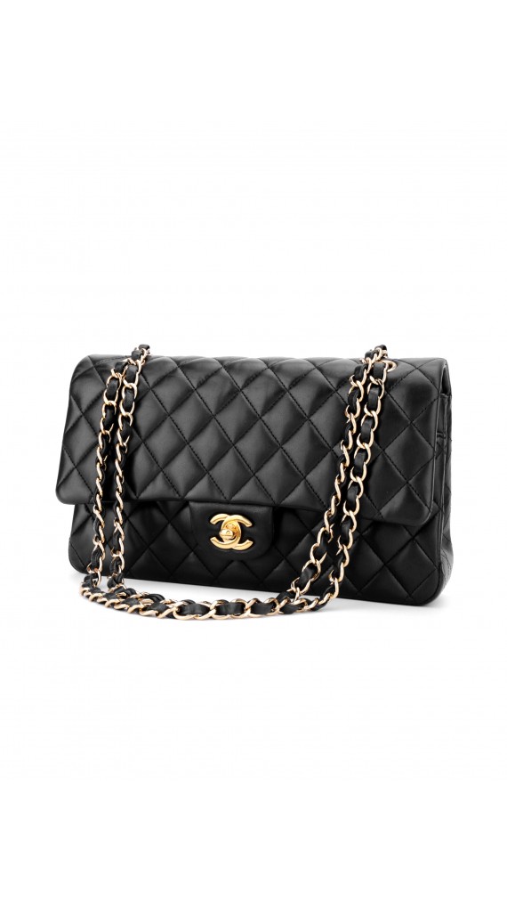 Chanel Classic Double Flap Bag i Size Medium Sort Lammeskinn