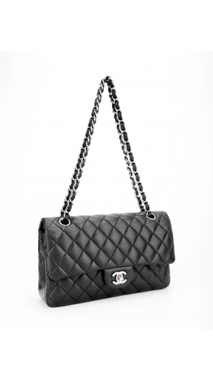 Chanel Classic Double Flap Bag i Sort Lammeskinn