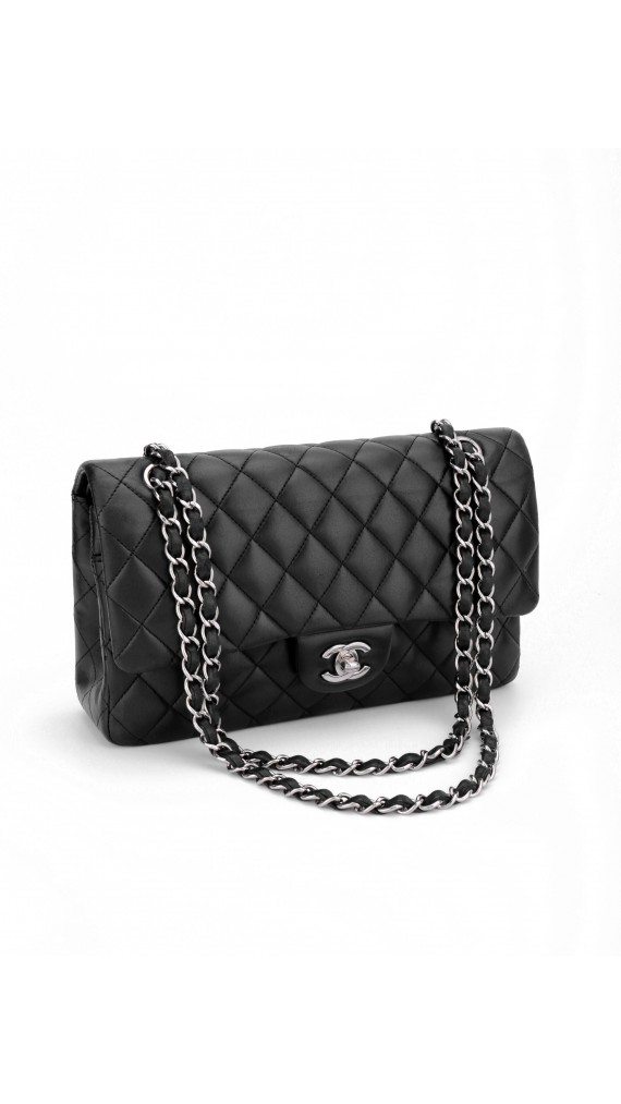 Chanel Classic Double Flap Bag i Sort Lammeskinn