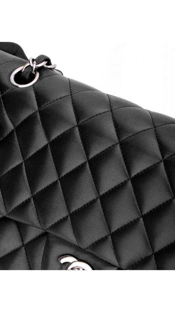 Chanel Classic Double Flap Bag i Sort Lammeskinn