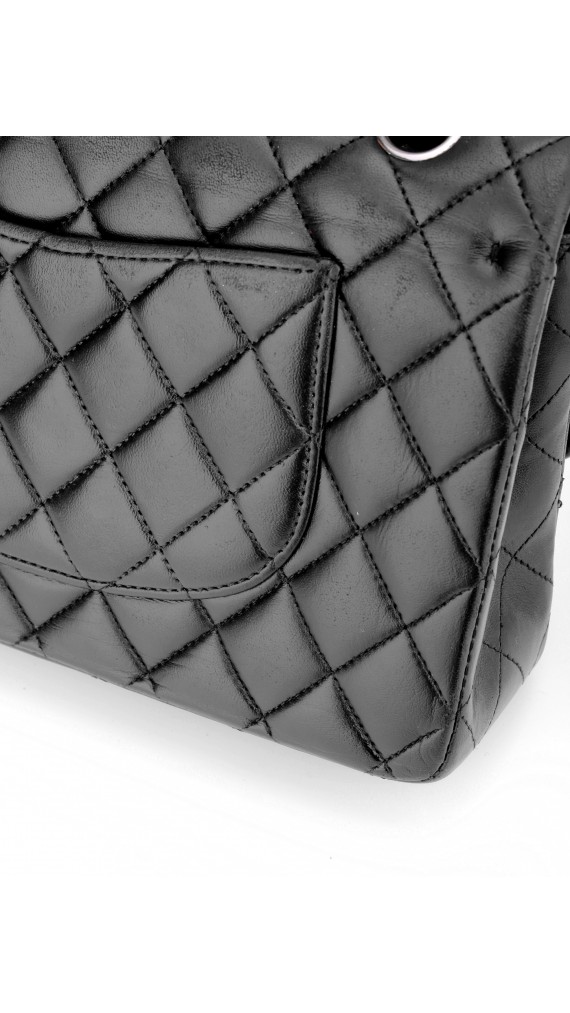 Chanel Classic Double Flap Bag i Sort Lammeskinn