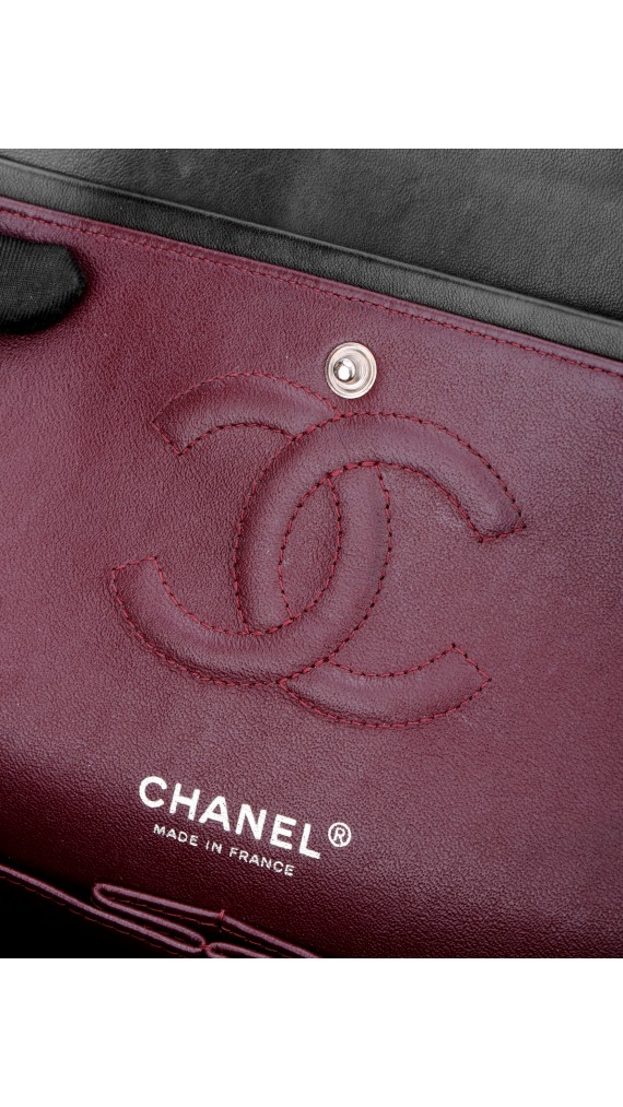 Chanel Classic Double Flap Bag i Sort Lammeskinn