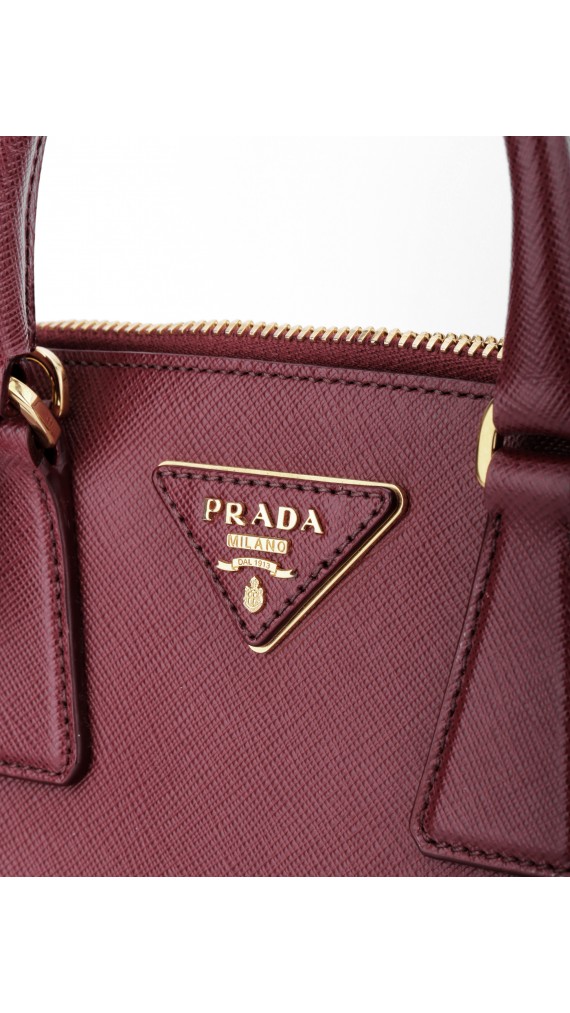 Prada Promenade Lux Mini Tote i Vinrødt Skinn