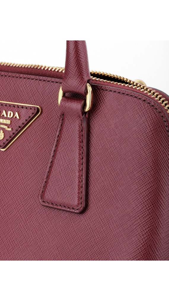 Prada Promenade Lux Mini Tote i Vinrødt Skinn