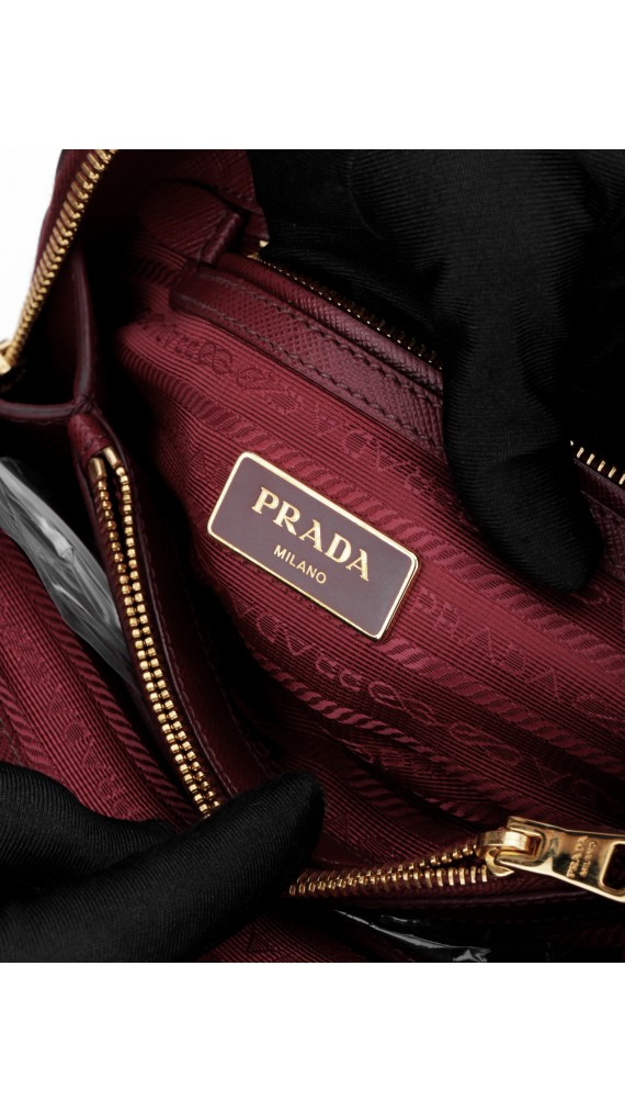 Prada Promenade Lux Mini Tote i Vinrødt Skinn