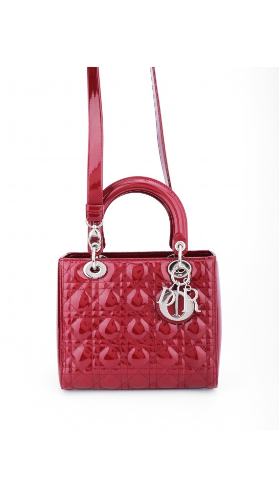 Lady Dior Patent Leather Bag in Red Size Medium