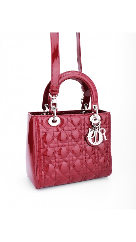 Lady Dior Patent Leather Bag in Red Size Medium