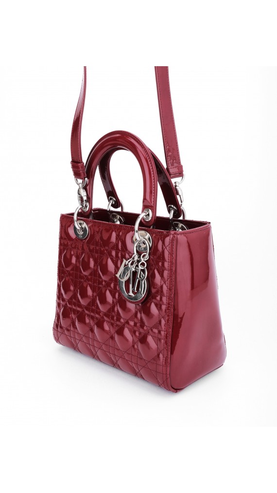 Lady Dior Patent Leather Bag in Red Size Medium